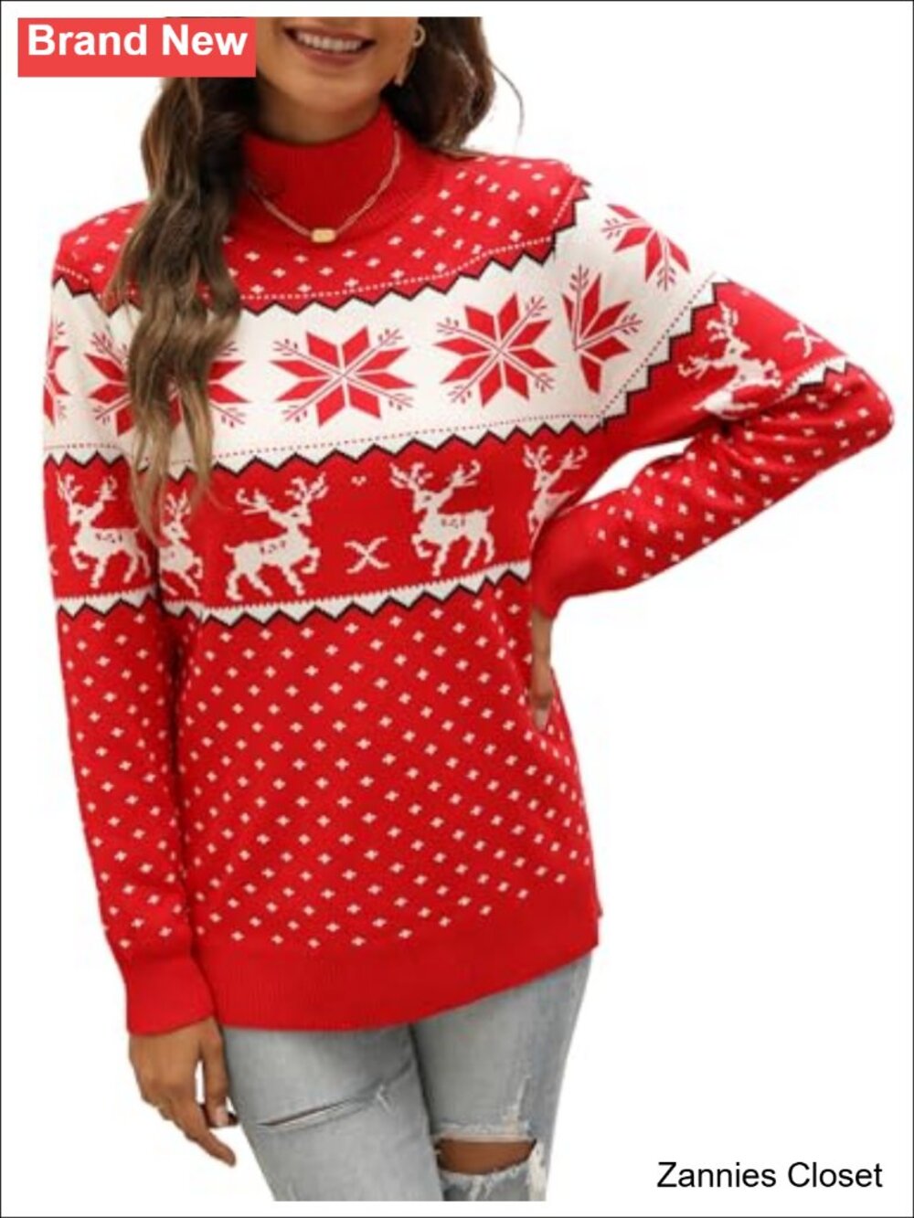 ✨ Ugly Christmas Sweater Snowflake Reindeer Crew Neck Knit Pullover